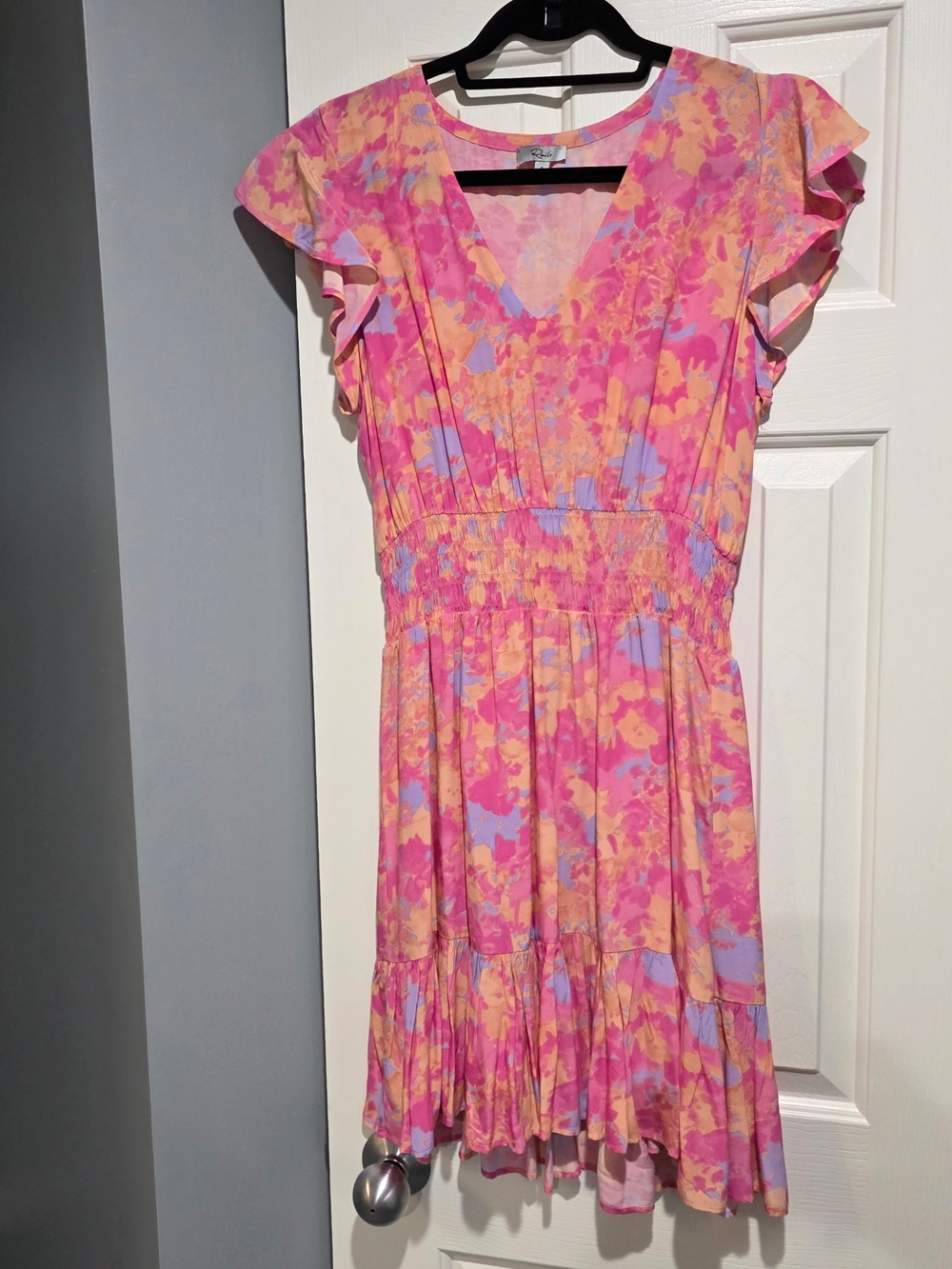 Rails Pink Floral V-Neck Ruffle Sleeve Mini Dress